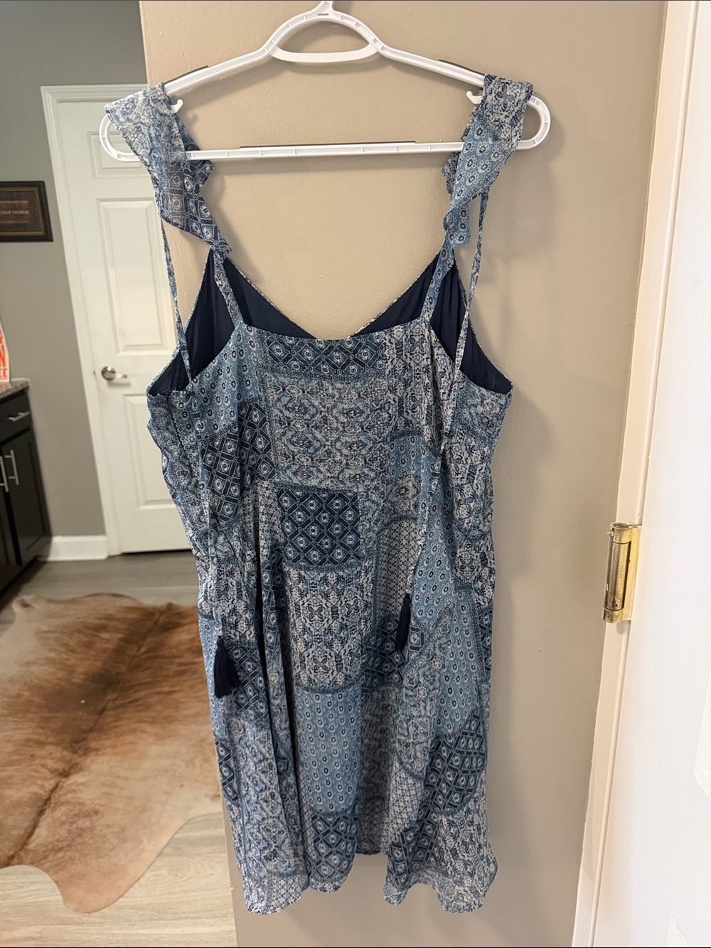 C'isa Blue Patchwork Ruffled Mini Dress – Size Large - Picture 5 of 6